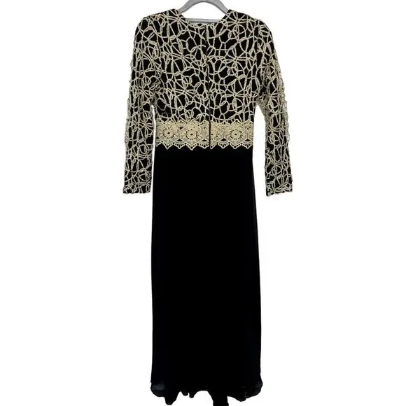 Women's Refka Gold and Black Long Sleeve Maxi Dress size 9 - Picture 2 of 6